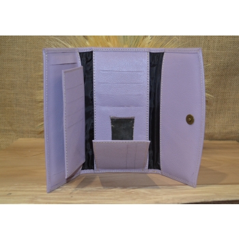 Portfel duży skórzany fioletowy z kwiatowym kolorowym haftem .